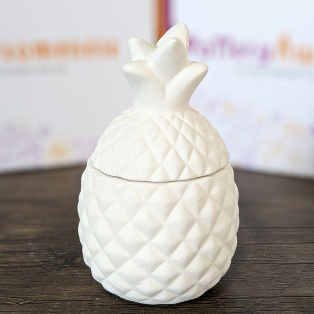 Mini pineapple box, 4 3/4" high, unpainted pottery bisque